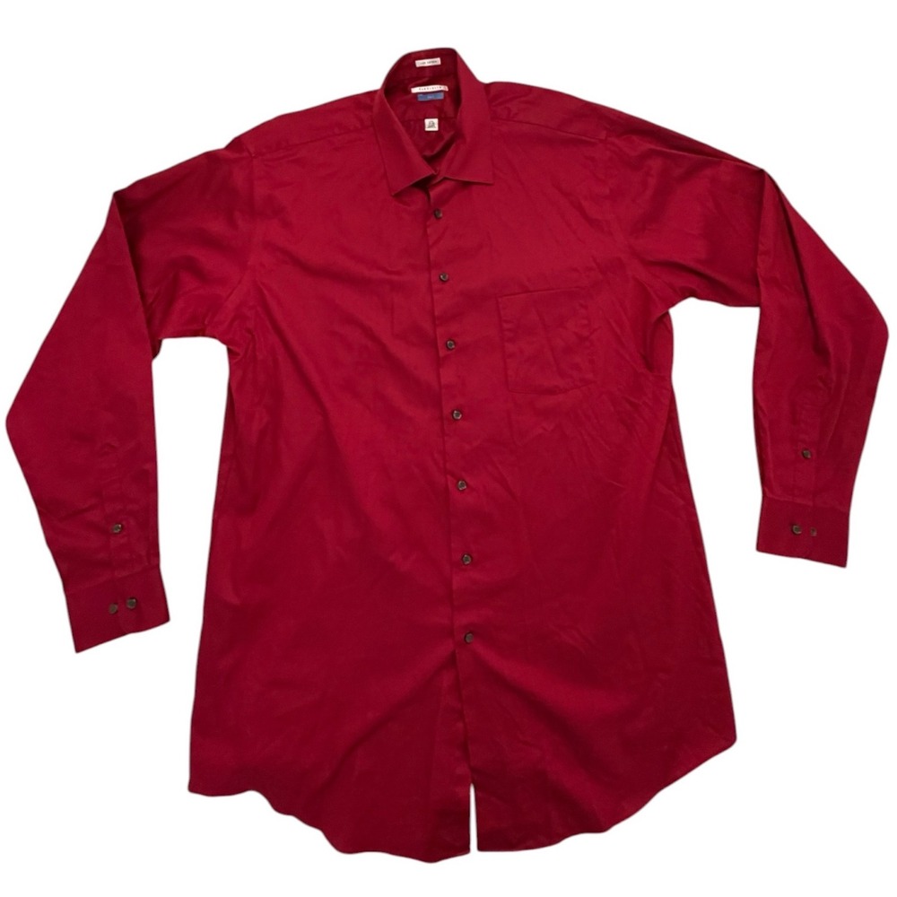 Van‎ Heusen Lux Sateen Tall Dress Shirt Mens 17.5 37/38 Crimson Red No Iron L/S